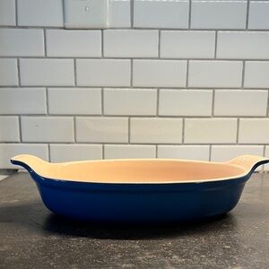 Le Creuset Blue and Cream Stoneware Baking Dish